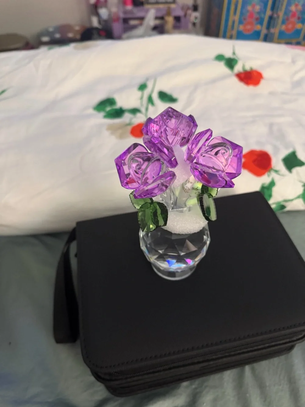 Crystal Purple Rose Bouquet Figurine